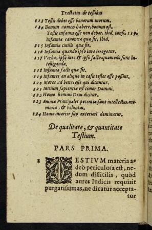 De qualitate, et quantitate Testium. Pars Prima.