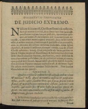 Dissertatio Theologica De Iudicio Extremo.