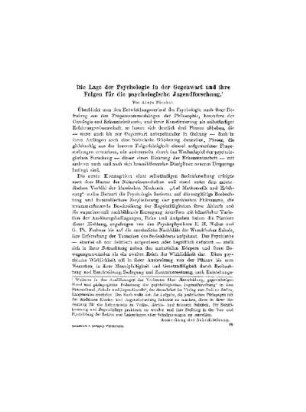 Die Lage der Psychologie in der Gegenwart und ihre Folgen für die psychologische Jugendforschung