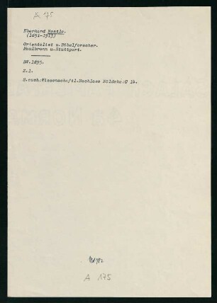 Brief von Eberhard Nestle an Theodor Nöldeke