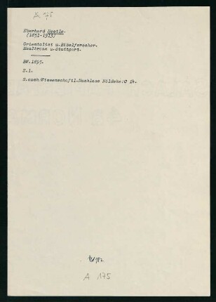 Brief von Eberhard Nestle an Theodor Nöldeke