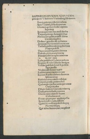 Sapphicon Eiusdem Ad Eundem principem Udalricum Wirtenbergensium ducem.