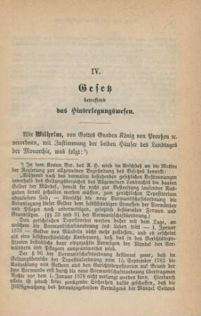 IV. Gesetz betreffend das Hinterlegungswesen.