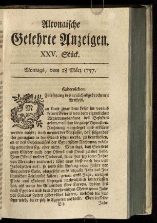 XXV. Stück. Montags, vom 28 März 1757