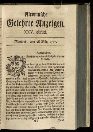 XXV. Stück. Montags, vom 28 März 1757