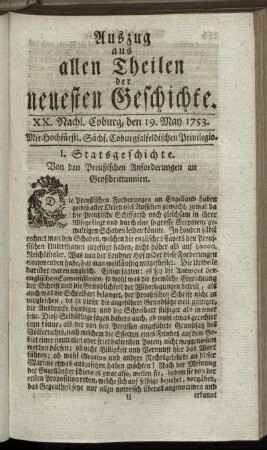 XX. Nachlese. Coburg, den 19. May. 1753.