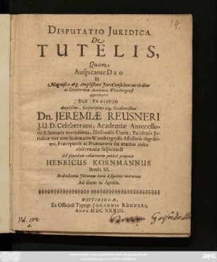 Disputatio Iuridica De Tutelis