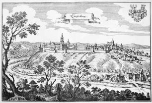 Buchillustration aus M. Merian, Topographia Franconiae: Ansicht von Langenburg im 17. Jh.