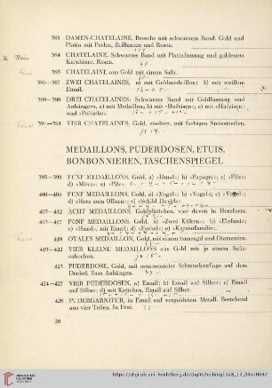 Medaillons, Puderdosen, Etuis, Bonbonnieren, Taschenspiegel (Nr. 395-466)