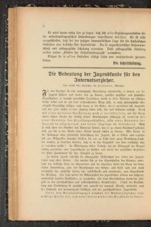 ¬Die¬ Bedeutung der Jugendkunde für den Internatserzieher