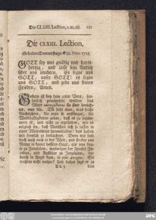 Die CLXIII. Lection. Gehalten Donnerstags d. 22. Nov. 1725.