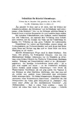 Gedenkblatt für Heinrich Schaumberger : (geboren den 16. Dezember 1843, gestorben den 16. März 1874)