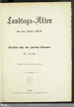 1915/16,1: Landtags-Akten / Berichte der 2. Kammer