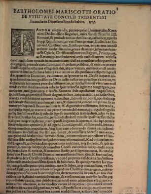 Oratio de utilitate Concilii Tridentini : Faventiae in Dioecesana Synodo habita anno 1565