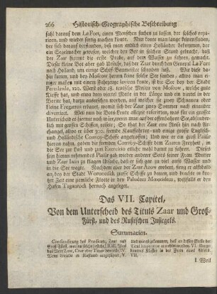 Das VII. Capitel, Von dem Unterscheid des Tituls Zaar und Groß-Fürst, und des Rußischen Insiegels.