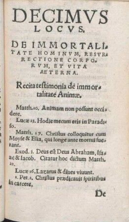 Decimvs Locvs. De Immortalitate Hominvm, Resvrrectione Corporvm, Et Vita Aeterna.