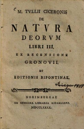 M. Tvllii Ciceronis De Natvra Deorvm Libri III