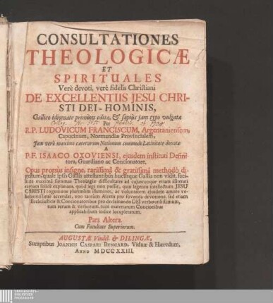 Pars Altera: ... De Excellentiis Jesu Christi Dei-Hominis