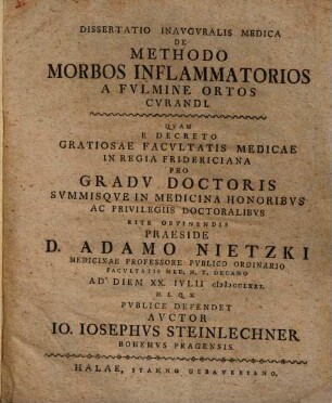 Dissertatio inauguralis medica de methodo morbos inflammatorios a fulmine ortos curandi