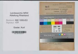 Entnazifizierung Kurt Goslar, geb. 11.08.1893 (Kassierer)