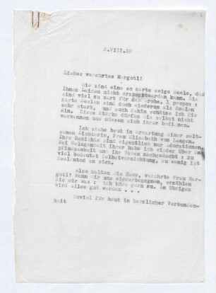 Brief von Gerhart Hauptmann an Margot Einstein