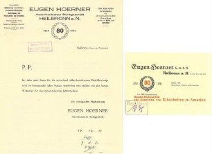 Werbeschreiben von EUGEN HOERNER, Amerikanisches Bankgeschäft