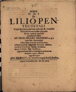 CCXXV. De lilio pentecostali ...