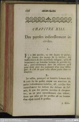 Chapitre XIII. Des paroles indirectement inciviles