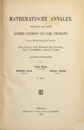 Mathematische Annalen. 47. 1896