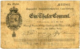 Geldschein, 10 Taler Courant, 1.5.1858