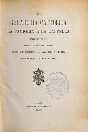 La gerarchia cattolica. 1892