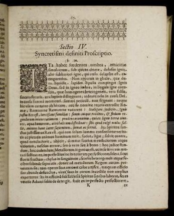 Sectio IV. Syncretismi definiti Proscriptio.