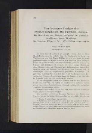 Über heterogene Gleichgewichte zwischen metallischen und wässerigen Lösungen: Die Einwirkung von flüssigen Amalgamen auf gemischte Salzlösungen (erste Mitteilung).