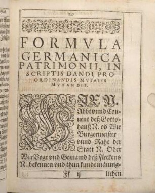 Formvla Germanica Patrimonii, In Scriptis Dandi, Pro Ordinandis Mvtatis Mvtandis.