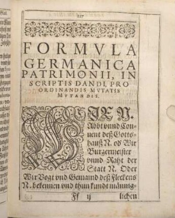 Formvla Germanica Patrimonii, In Scriptis Dandi, Pro Ordinandis Mvtatis Mvtandis.