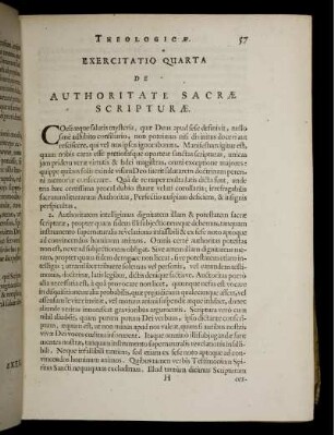 Exercitatio Quarta. De Authoritate Sacrae Scripturae.
