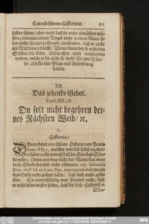XII. Das zehende Gebot. Exod. XX, 16. Du solt nicht begehren deines Nächsten Weib, [et]c.