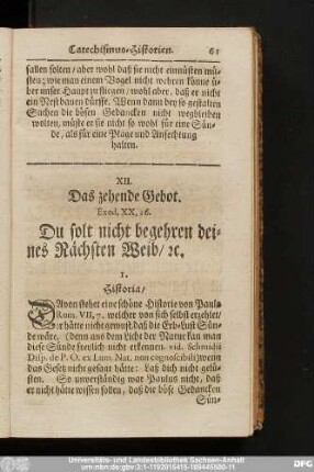 XII. Das zehende Gebot. Exod. XX, 16. Du solt nicht begehren deines Nächsten Weib, [et]c.
