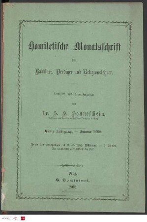 Homiletische Monatsschrift für Rabbiner, Prediger und Religionslehrer