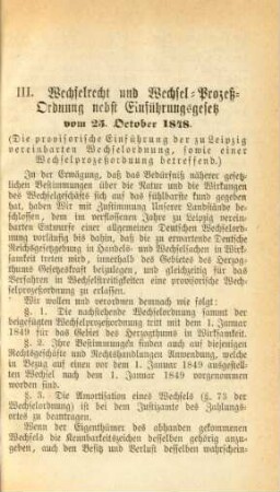III. Wechselrecht und Wechsel-Prozeß-Ordnung nebst Einführungsgesetz