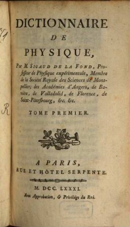 Dictionnaire De Physique, 1