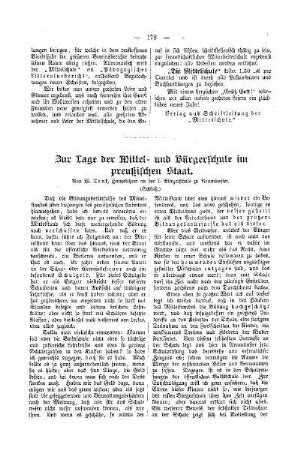 Zur Lage der Mittel- und Bürgerschulen im preußischen Staat : (Schluß)