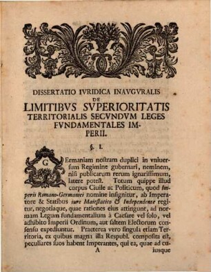 Diss. ... de limitibus superioritatis territorialis secundum leges fundamentales imperii