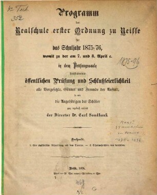Programm der Realschule Erster Ordnung zu Neisse : für das Schuljahr .... 1875/76