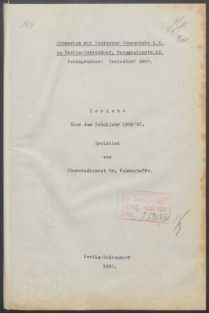 1929/30: Bericht über das Schuljahr ... - 1929/30