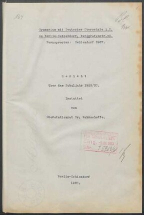 1929/30: Bericht über das Schuljahr ... - 1929/30