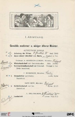 I. Abteilung. Gemälde moderner u. einiger älterer Meister (Nr. 1-250)