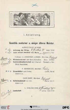 I. Abteilung. Gemälde moderner u. einiger älterer Meister (Nr. 1-250)
