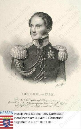 Falck, Georg Freiherr v. (1786-1836) / Porträt in Uniform, Brustbild mit Bildlegende und Ausschnitt