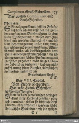 Das VIII. Capitel. Von Liebes-Schreiben